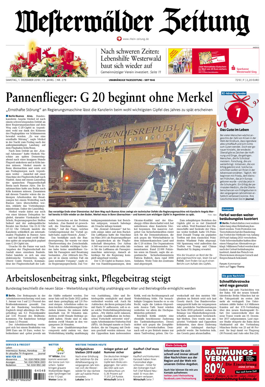 Westerwälder Zeitung vom Samstag, 01.12.2018