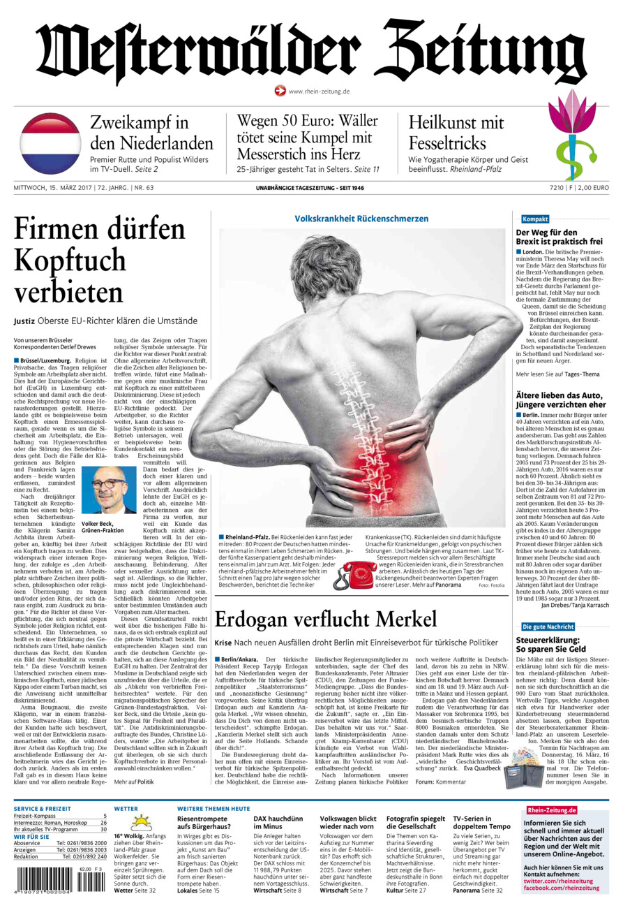 Westerwälder Zeitung vom Mittwoch, 15.03.2017