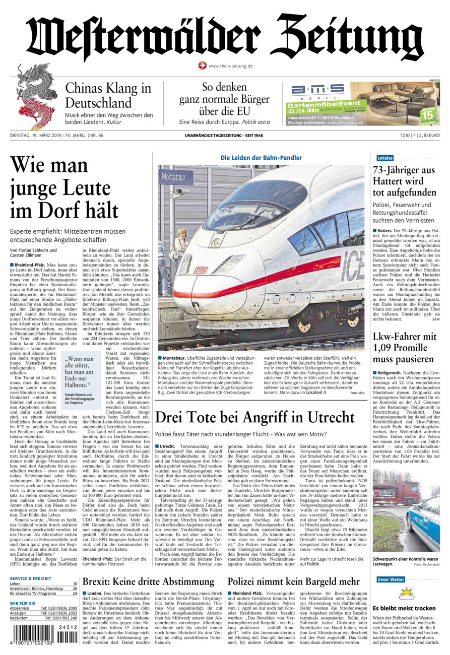 Westerwälder Zeitung vom Dienstag, 19.03.2019
