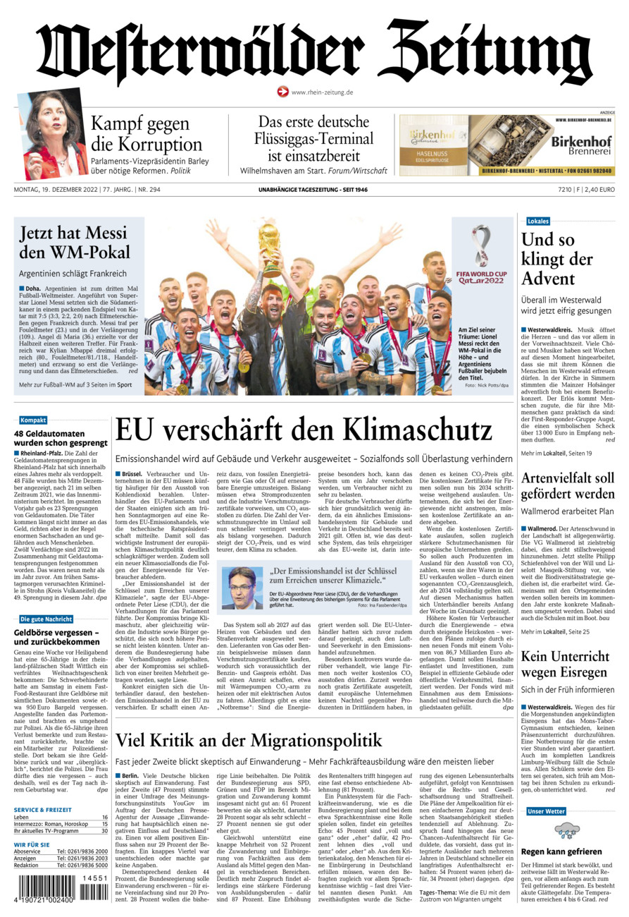 Westerwälder Zeitung vom Montag, 19.12.2022