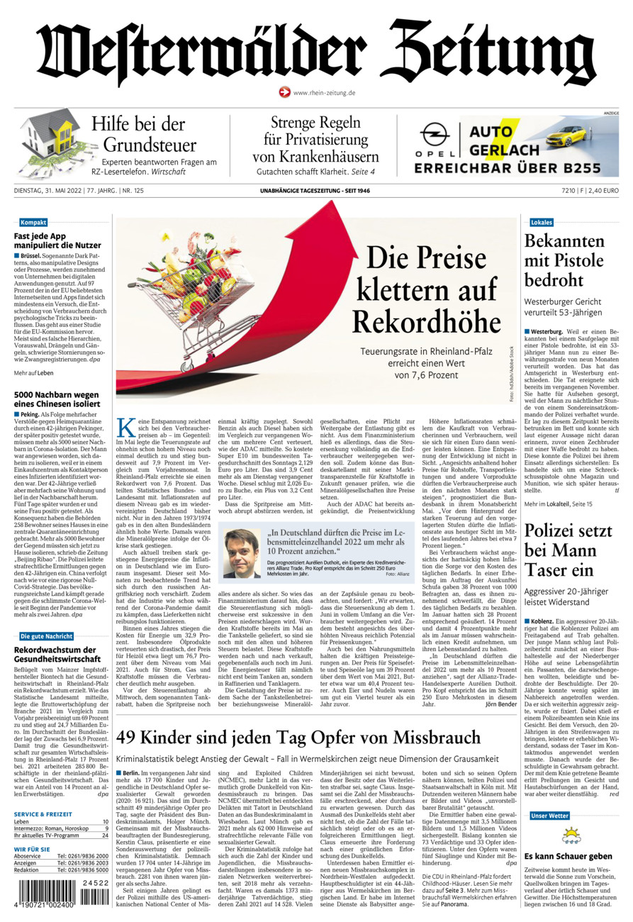 Westerwälder Zeitung vom Dienstag, 31.05.2022