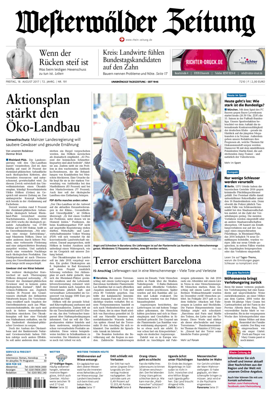 Westerwälder Zeitung vom Freitag, 18.08.2017