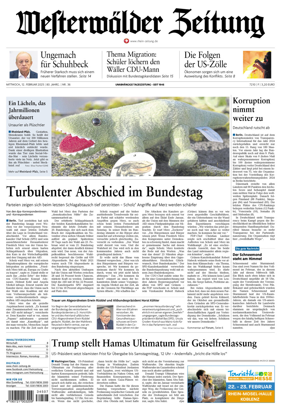 Westerwälder Zeitung vom Mittwoch, 12.02.2025