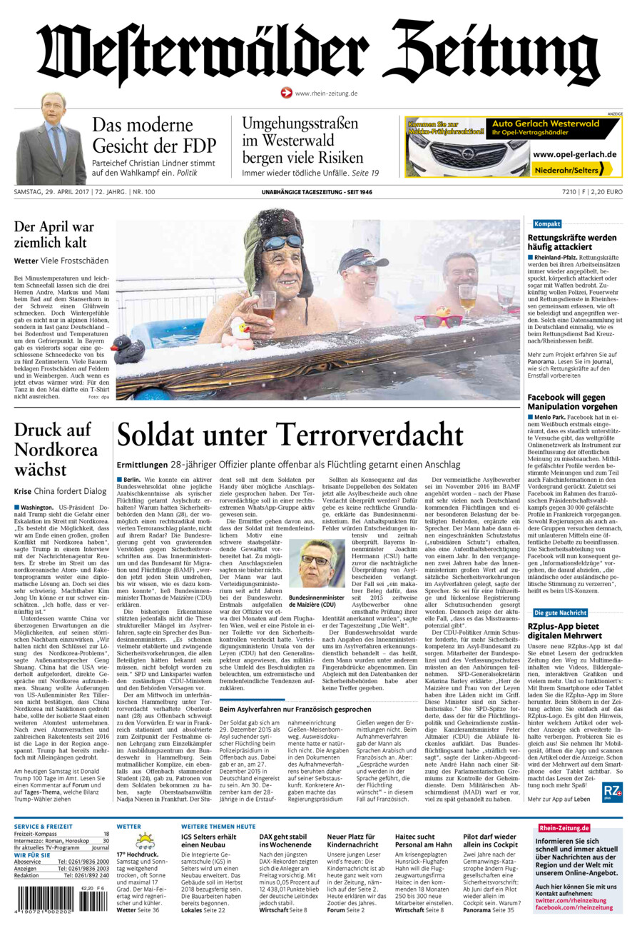 Westerwälder Zeitung vom Samstag, 29.04.2017