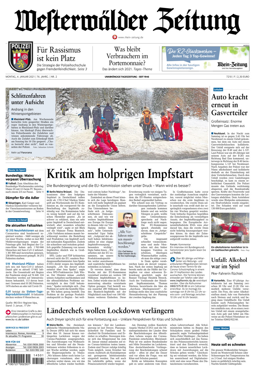 Westerwälder Zeitung vom Montag, 04.01.2021