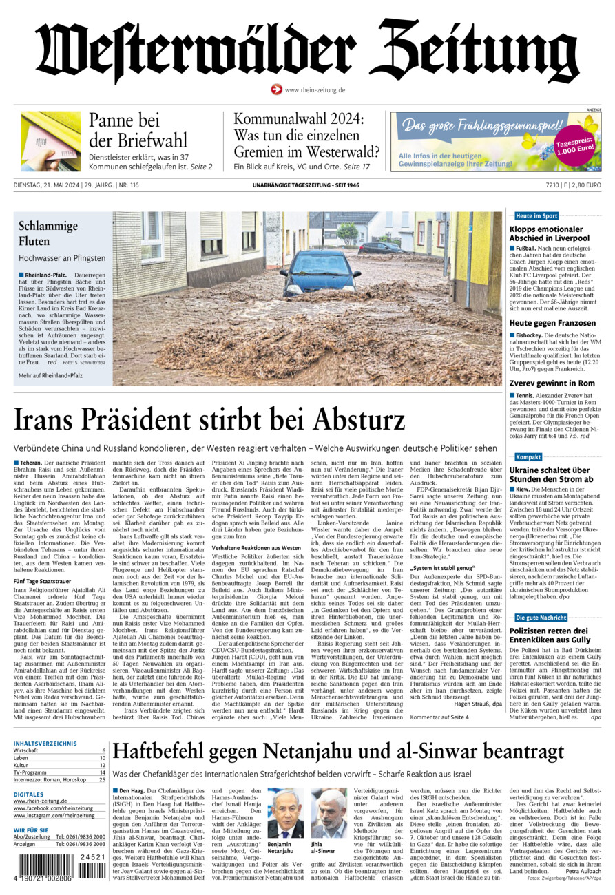 Westerwälder Zeitung vom Dienstag, 21.05.2024