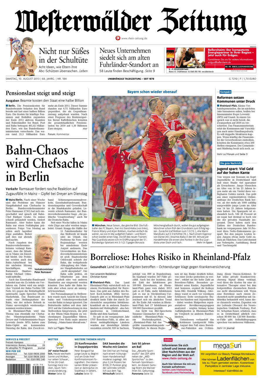 Westerwälder Zeitung vom Samstag, 10.08.2013