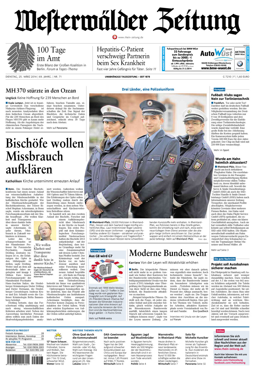 Westerwälder Zeitung vom Dienstag, 25.03.2014