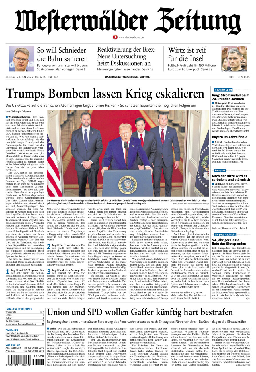 Westerwälder Zeitung vom Montag, 23.06.2025