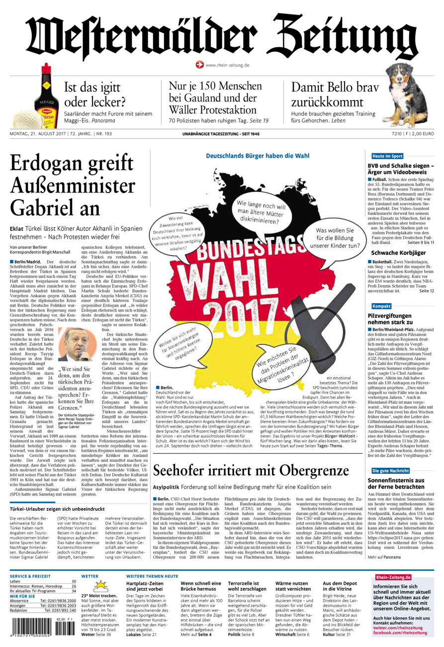 Westerwälder Zeitung vom Montag, 21.08.2017