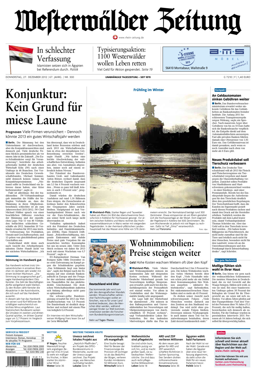 Westerwälder Zeitung vom Donnerstag, 27.12.2012