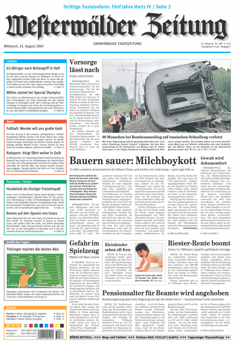 Westerwälder Zeitung vom Mittwoch, 15.08.2007