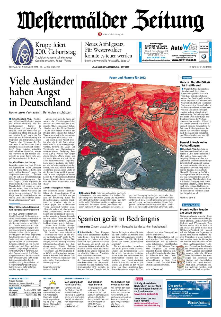 Westerwälder Zeitung vom Freitag, 18.11.2011