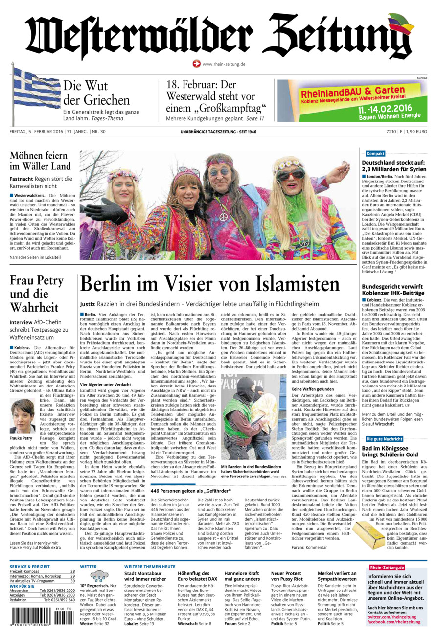 Westerwälder Zeitung vom Freitag, 05.02.2016