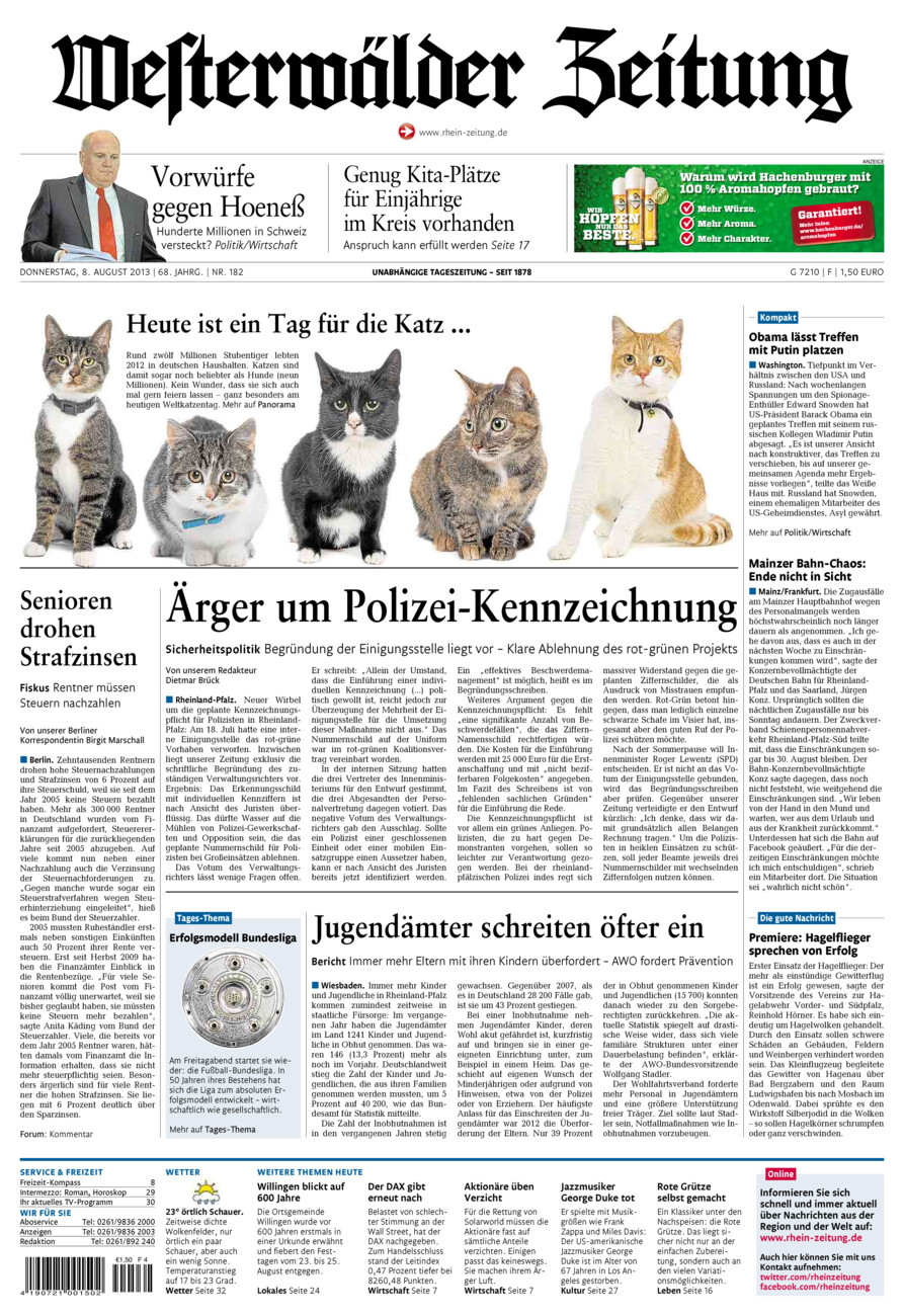 Westerwälder Zeitung vom Donnerstag, 08.08.2013