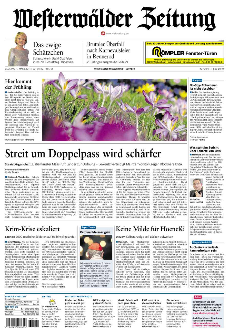 Westerwälder Zeitung vom Samstag, 01.03.2014