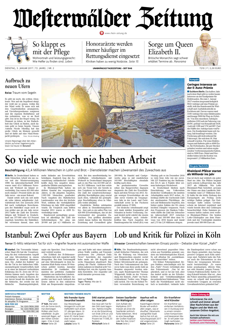 Westerwälder Zeitung vom Dienstag, 03.01.2017