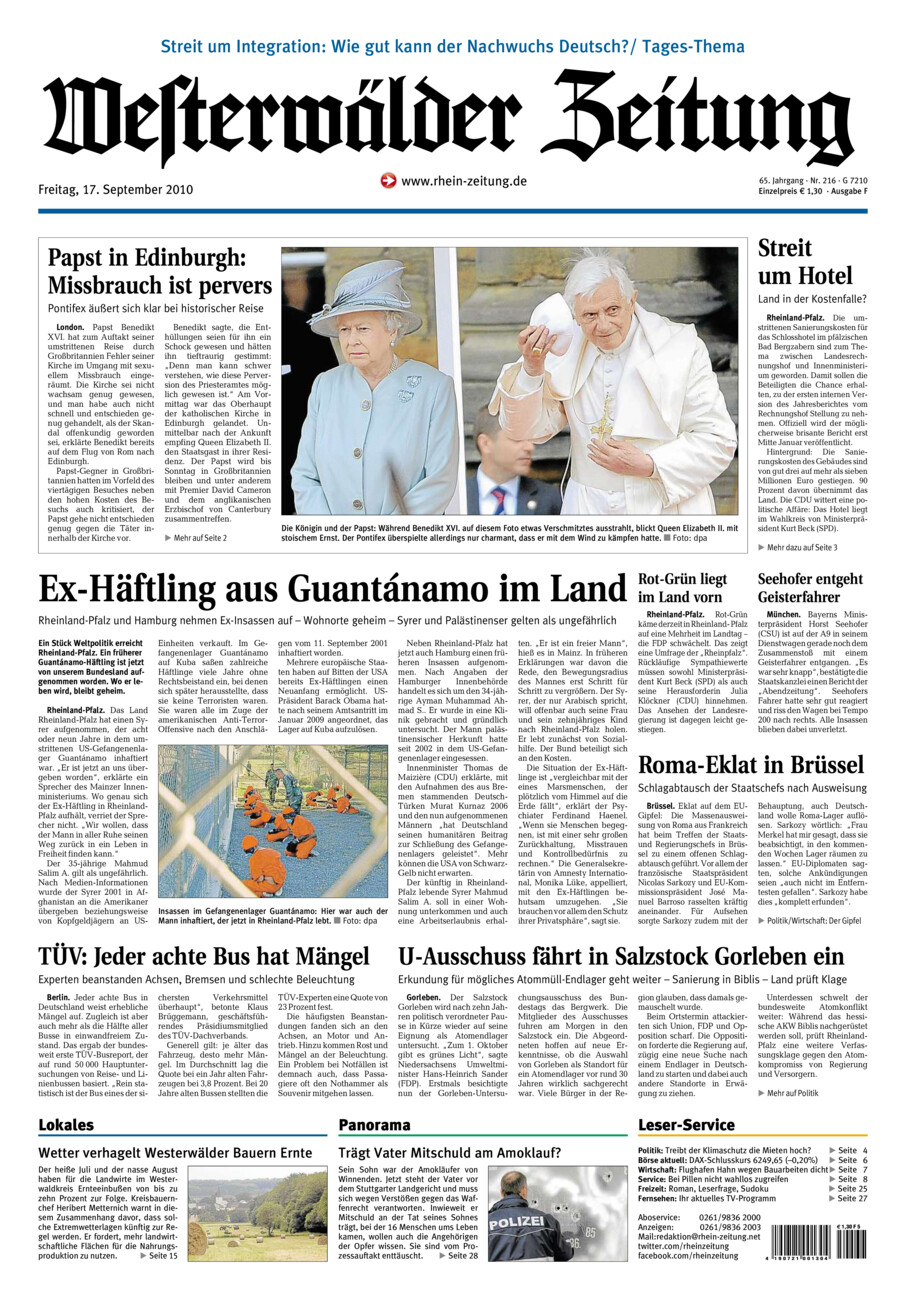 Westerwälder Zeitung vom Freitag, 17.09.2010