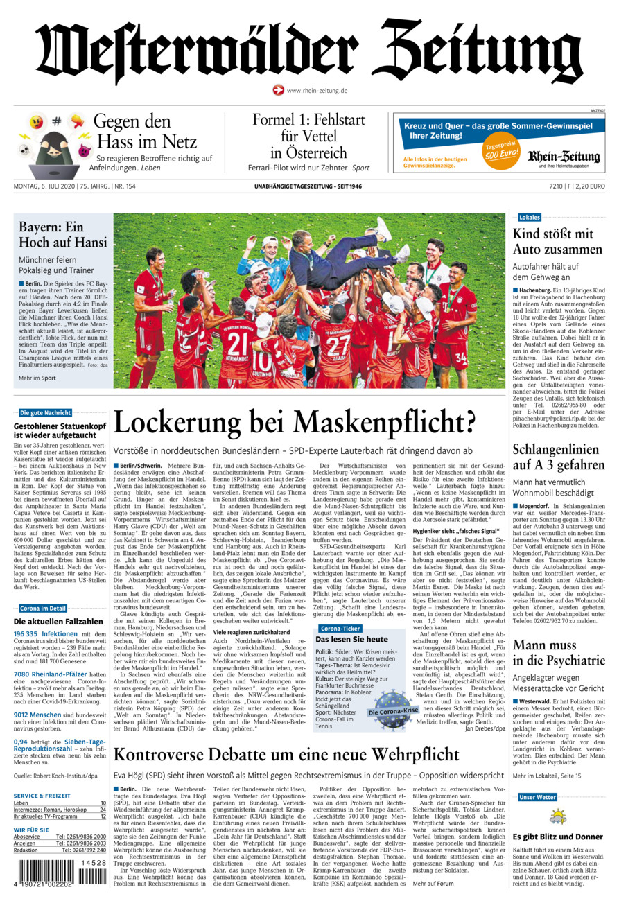 Westerwälder Zeitung vom Montag, 06.07.2020
