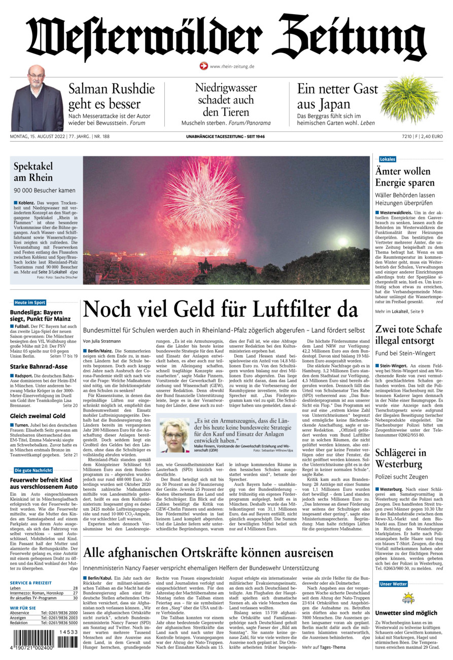 Westerwälder Zeitung vom Montag, 15.08.2022