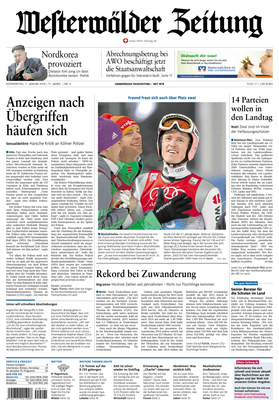Westerwälder Zeitung vom Donnerstag, 07.01.2016
