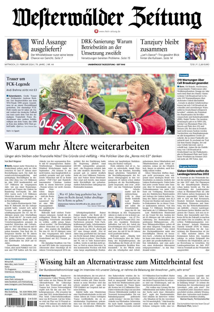 Westerwälder Zeitung vom Mittwoch, 21.02.2024