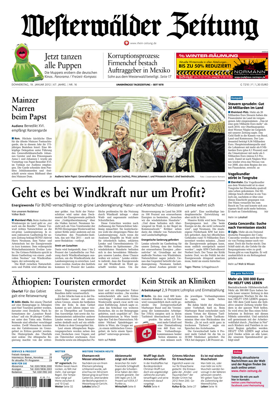 Westerwälder Zeitung vom Donnerstag, 19.01.2012