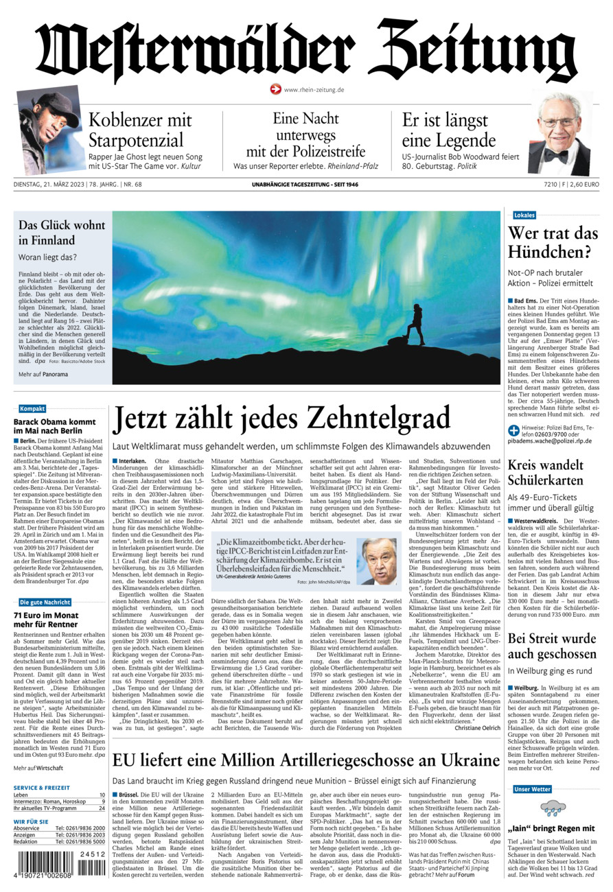 Westerwälder Zeitung vom Dienstag, 21.03.2023