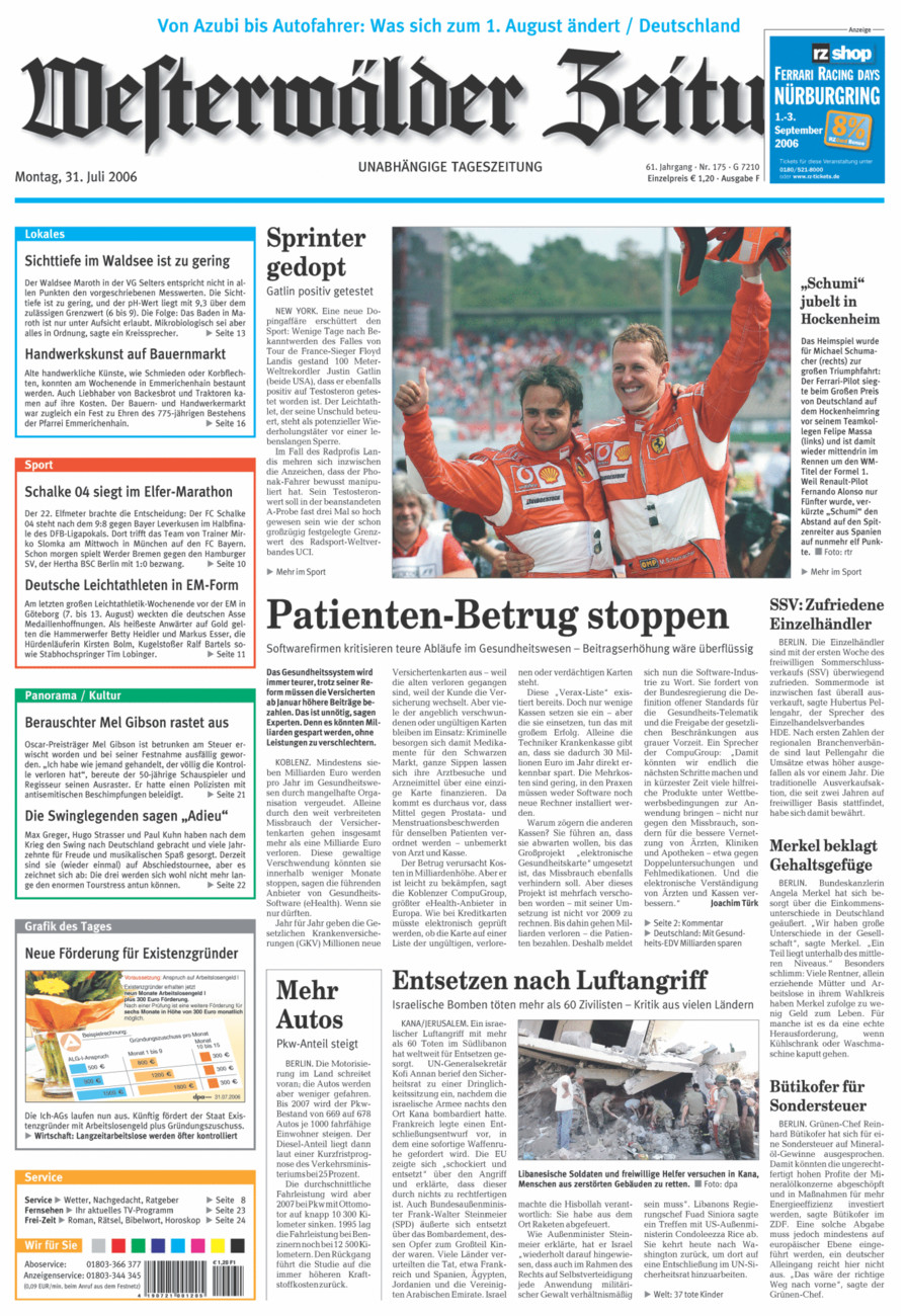 Westerwälder Zeitung vom Montag, 31.07.2006