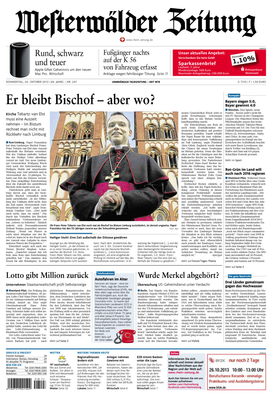 Westerwälder Zeitung vom Donnerstag, 24.10.2013