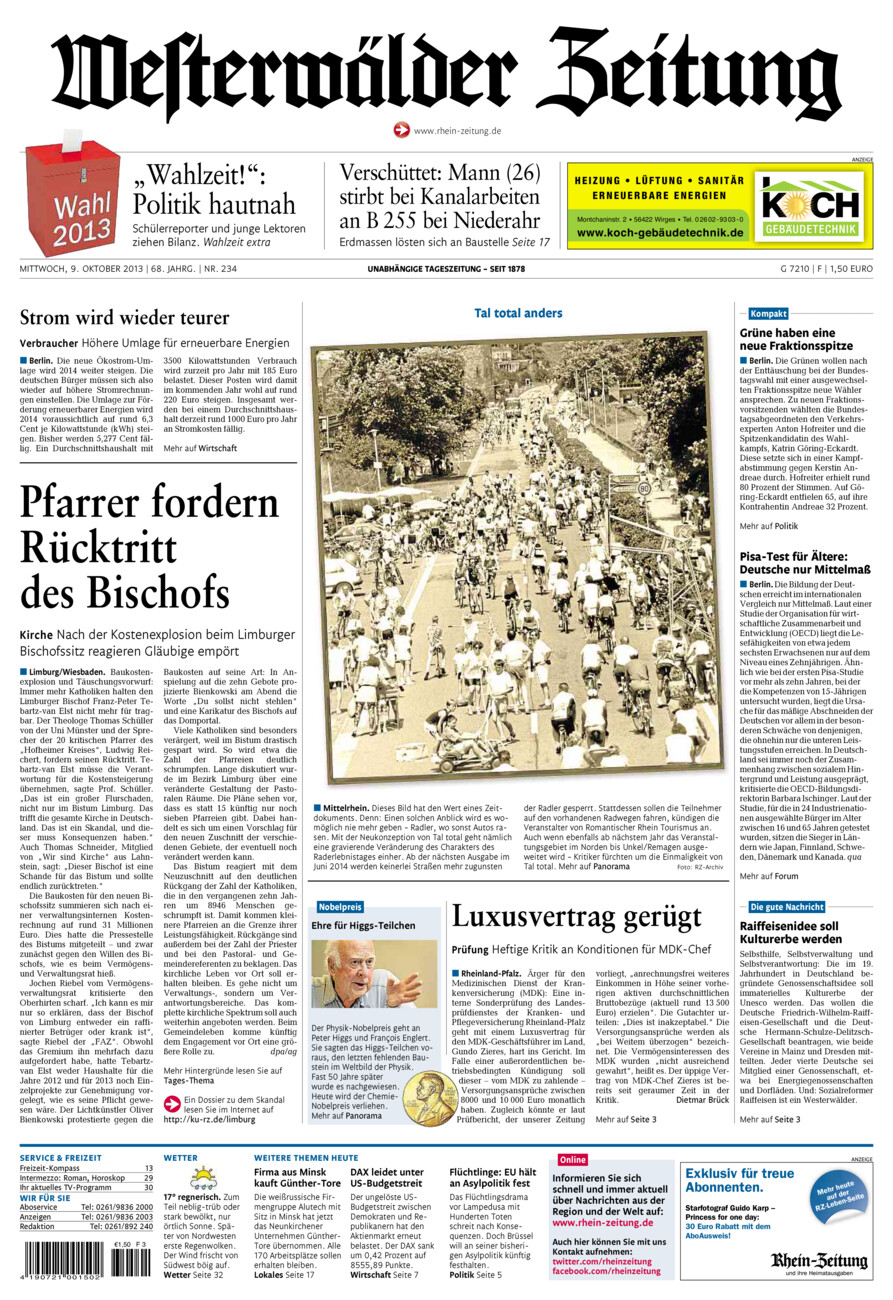 Westerwälder Zeitung vom Mittwoch, 09.10.2013
