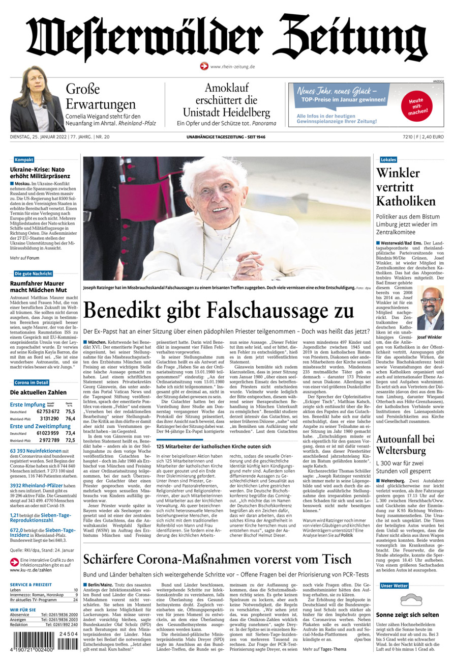 Westerwälder Zeitung vom Dienstag, 25.01.2022