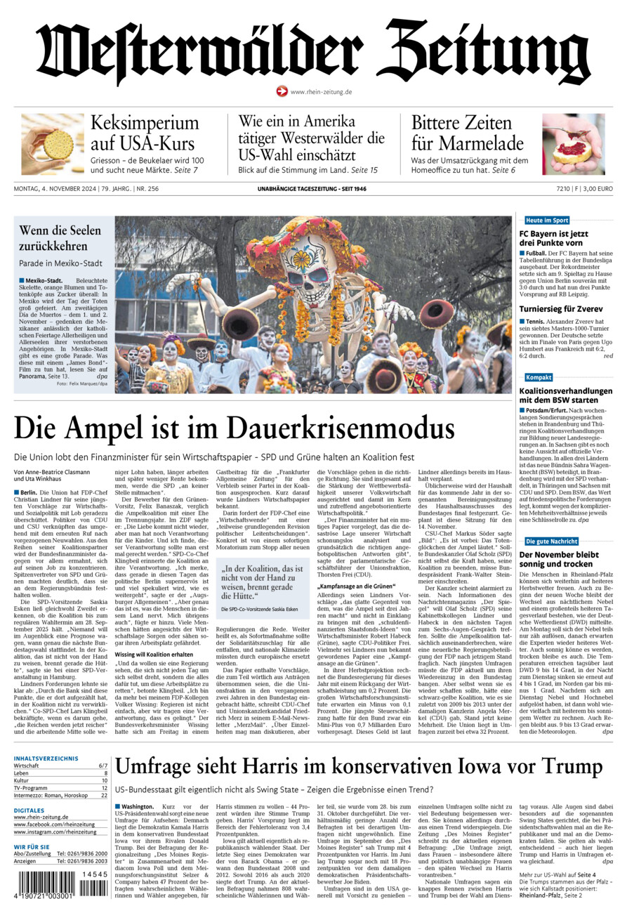 Westerwälder Zeitung vom Montag, 04.11.2024