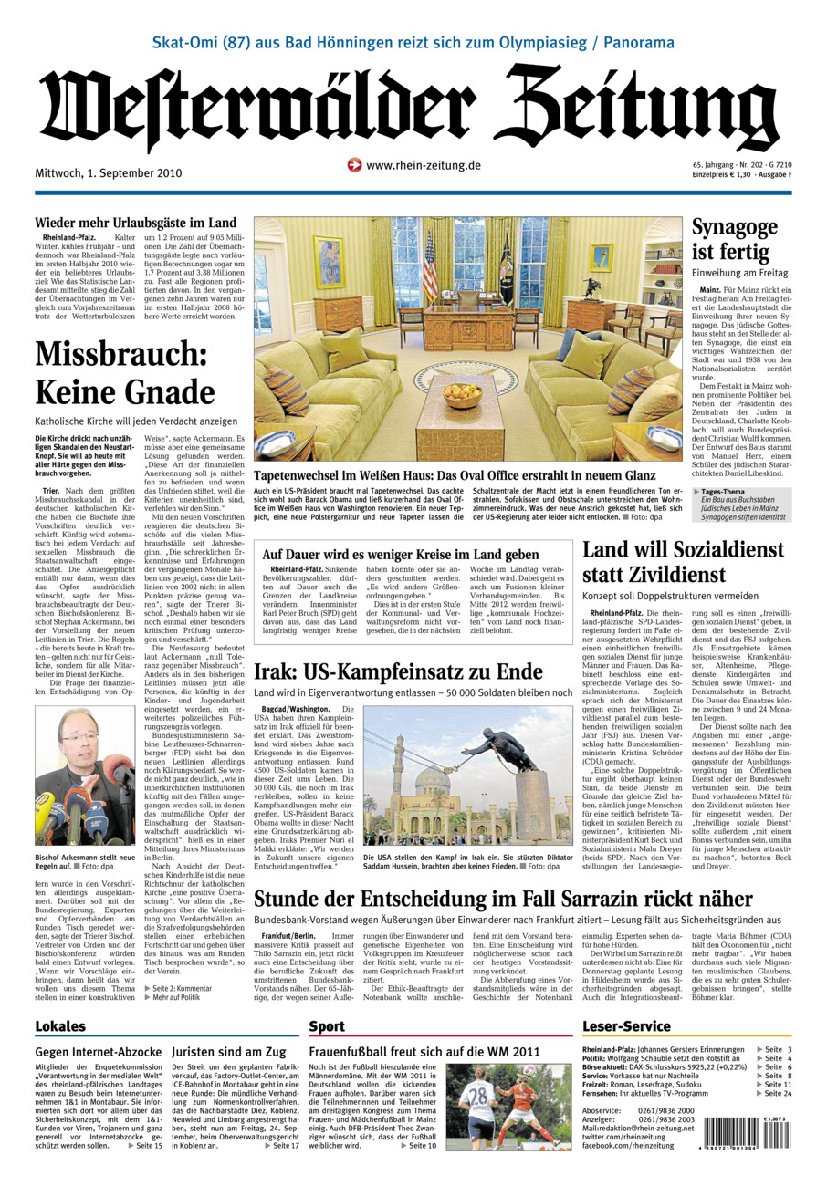 Westerwälder Zeitung vom Mittwoch, 01.09.2010
