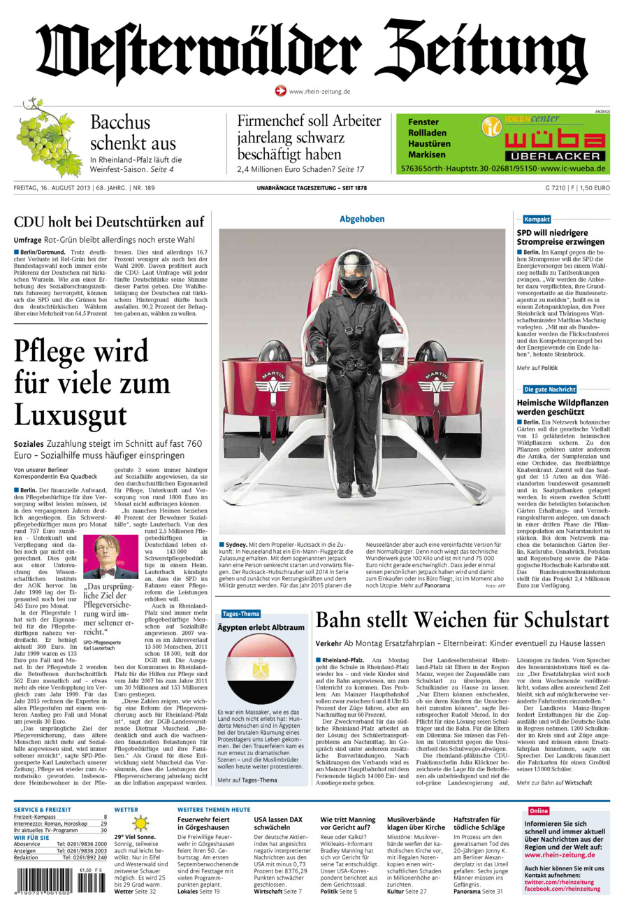 Westerwälder Zeitung vom Freitag, 16.08.2013