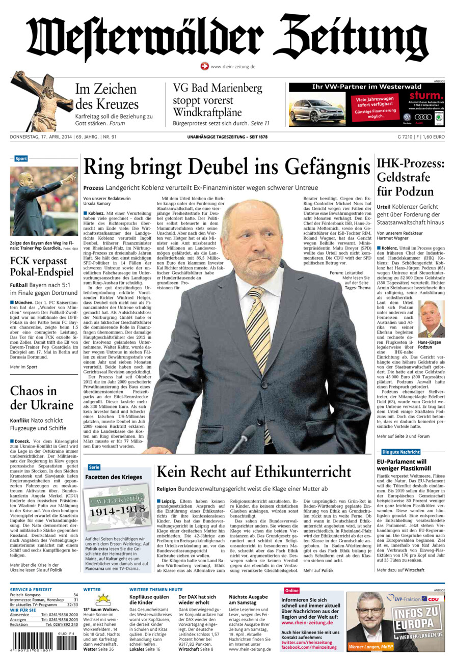 Westerwälder Zeitung vom Donnerstag, 17.04.2014