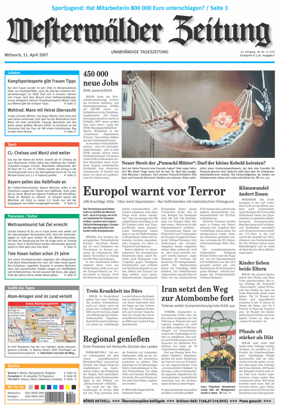 Westerwälder Zeitung vom Mittwoch, 11.04.2007