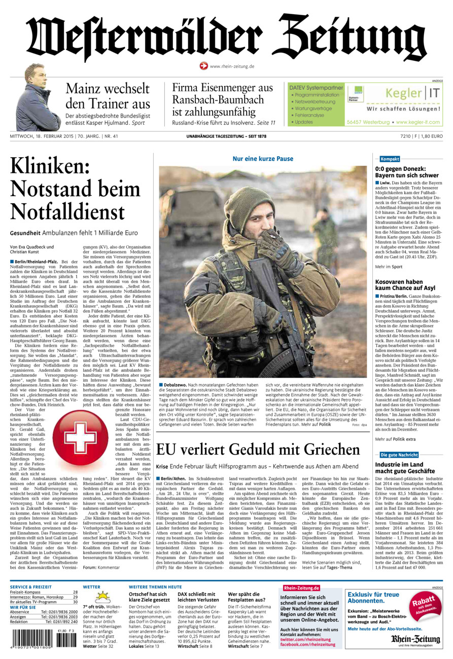 Westerwälder Zeitung vom Mittwoch, 18.02.2015