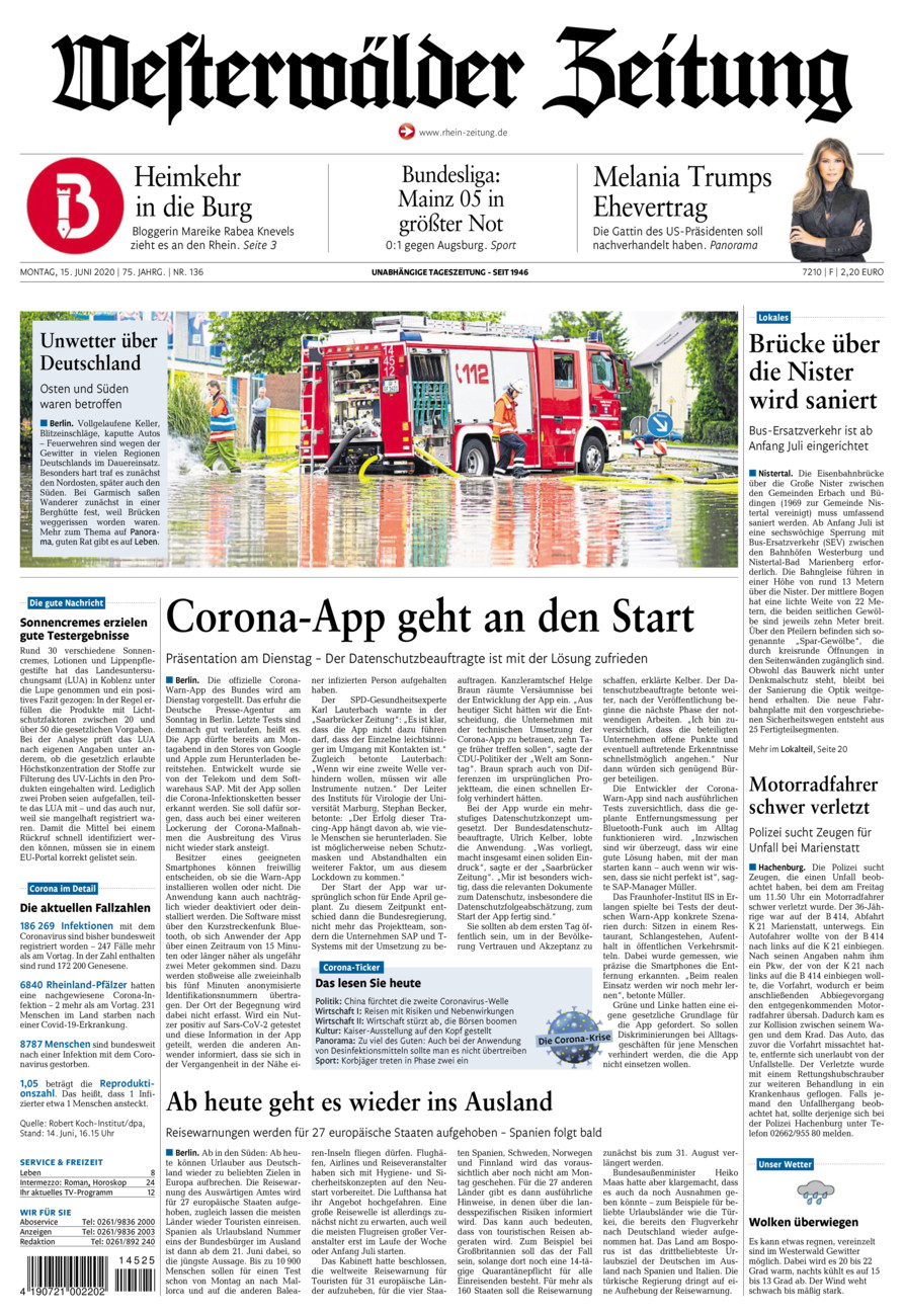 Westerwälder Zeitung vom Montag, 15.06.2020