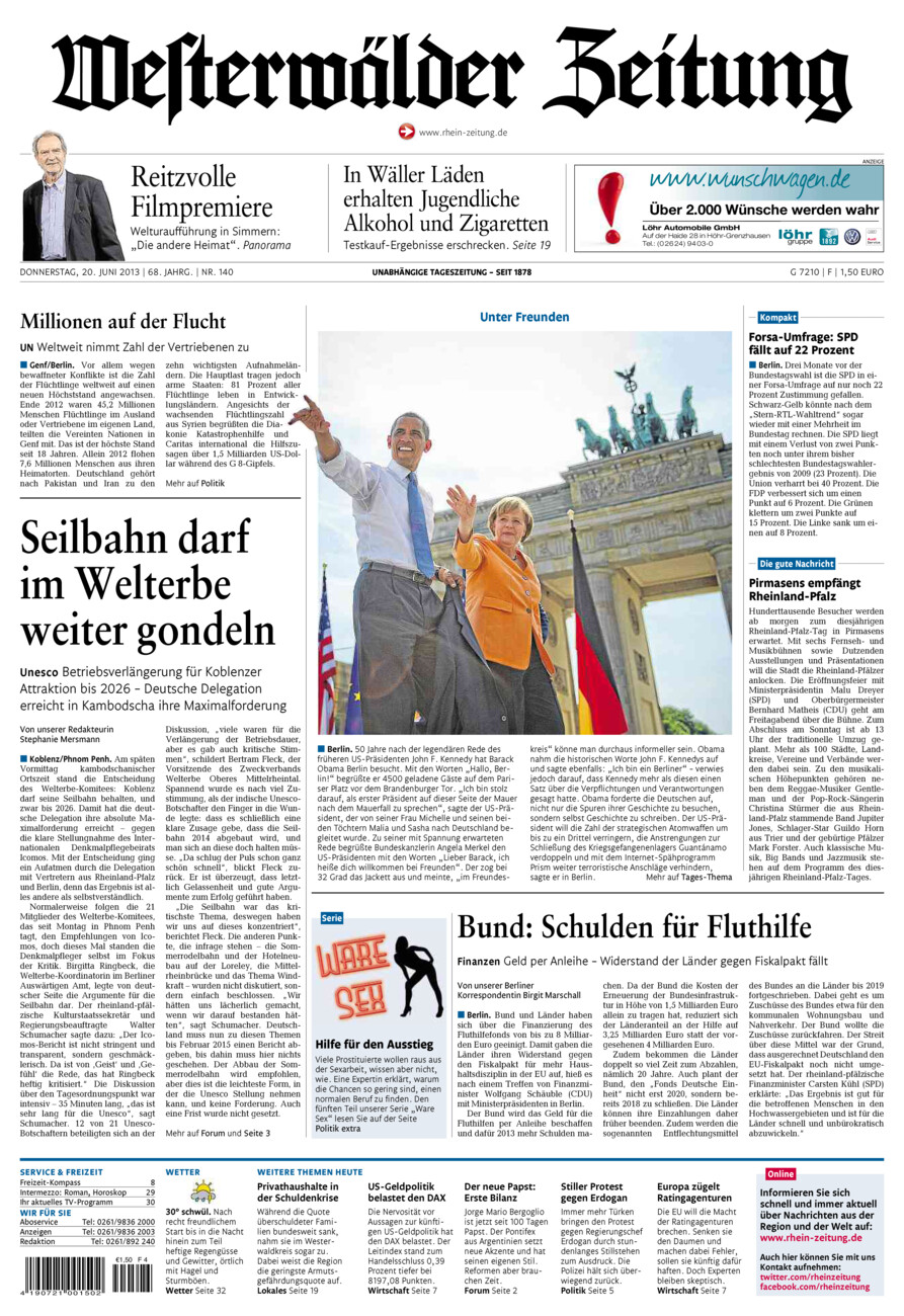 Westerwälder Zeitung vom Donnerstag, 20.06.2013