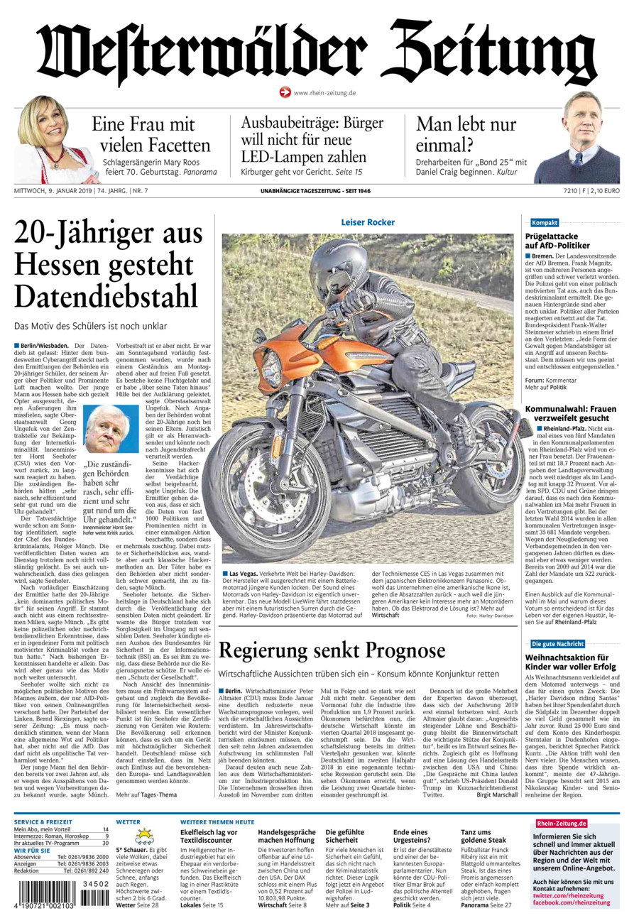 Westerwälder Zeitung vom Mittwoch, 09.01.2019
