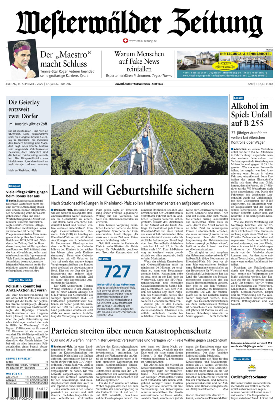 Westerwälder Zeitung vom Freitag, 16.09.2022