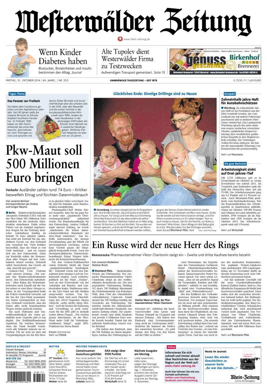 Westerwälder Zeitung vom Freitag, 31.10.2014