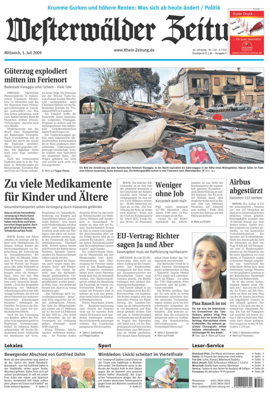 Westerwälder Zeitung vom Mittwoch, 01.07.2009