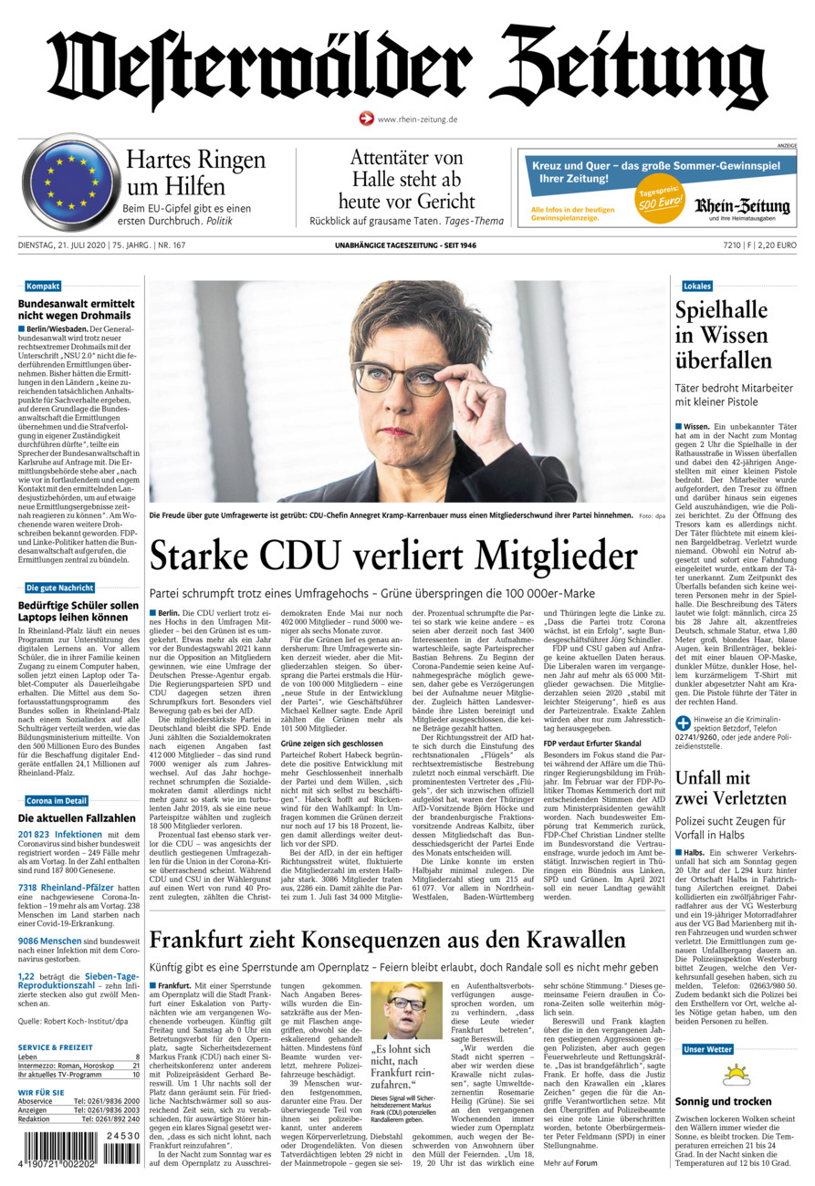 Westerwälder Zeitung vom Dienstag, 21.07.2020