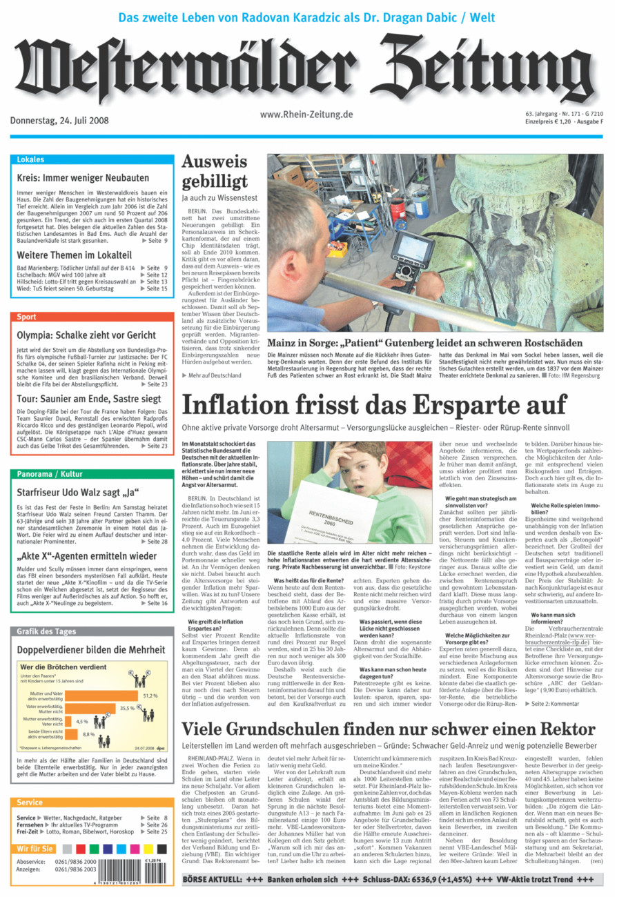 Westerwälder Zeitung vom Donnerstag, 24.07.2008