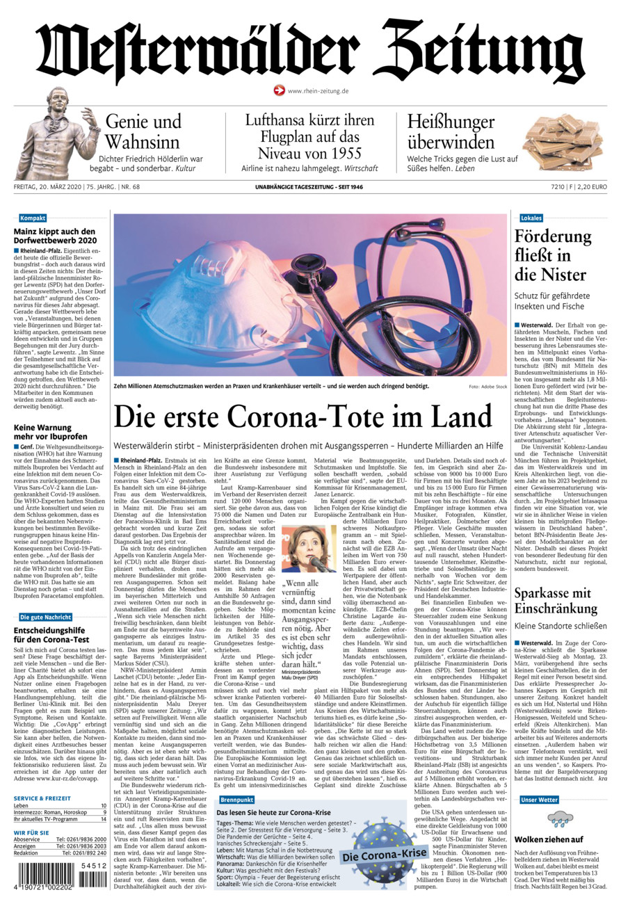Westerwälder Zeitung vom Freitag, 20.03.2020