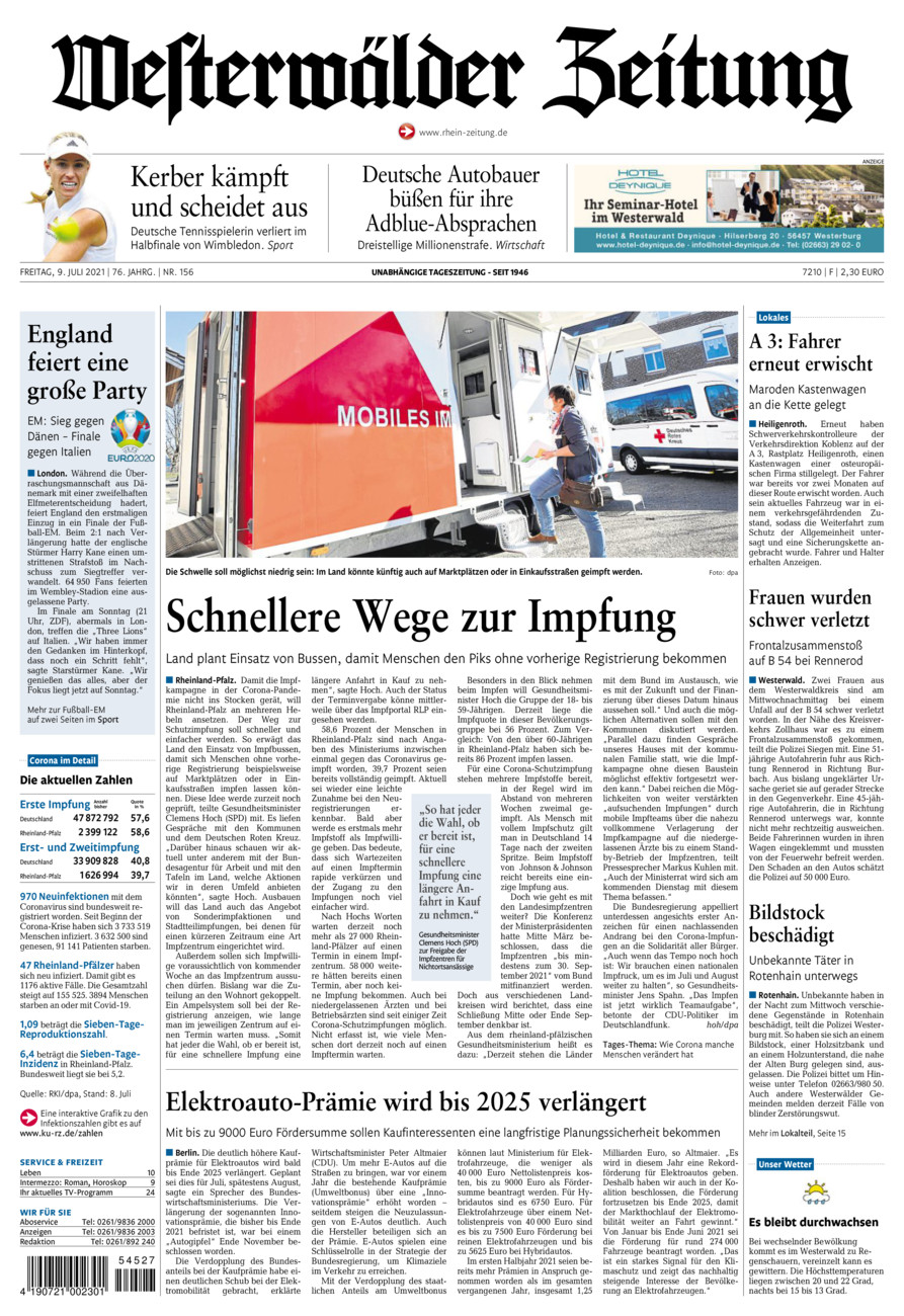 Westerwälder Zeitung vom Freitag, 09.07.2021