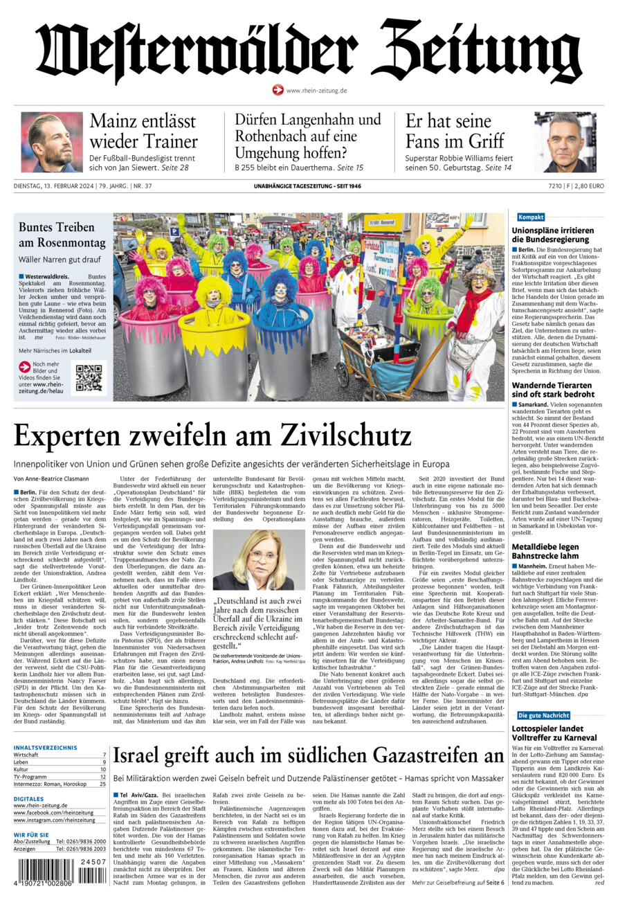 Westerwälder Zeitung vom Dienstag, 13.02.2024