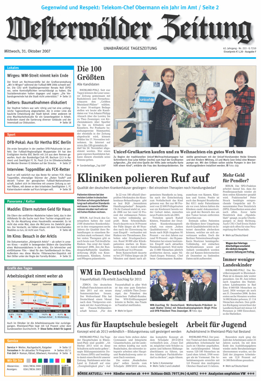 Westerwälder Zeitung vom Mittwoch, 31.10.2007